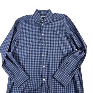 Kiton Men's Blue Gingham Dress Shirt Long Sleeve Button Up Italian  Size 17 43